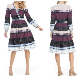 Gal Meets Glam Dakota Mixed Print Fit Flare Dress